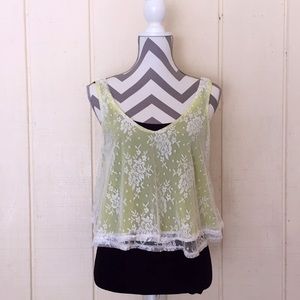Ceres-Crop Tank top-Yellow w/white lace--Sz Med. NWT